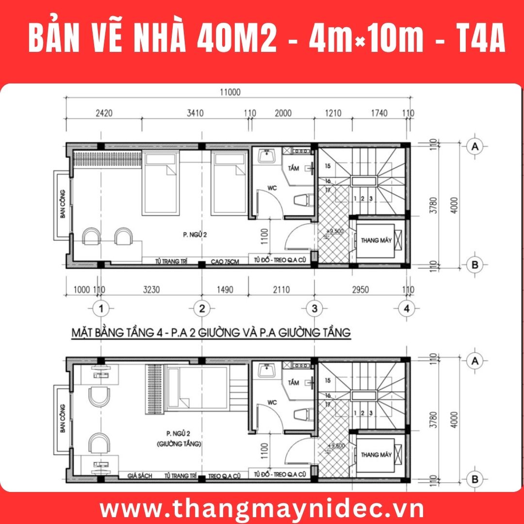 Thang máy gia đình cho nhà 40m2 tầng 4a