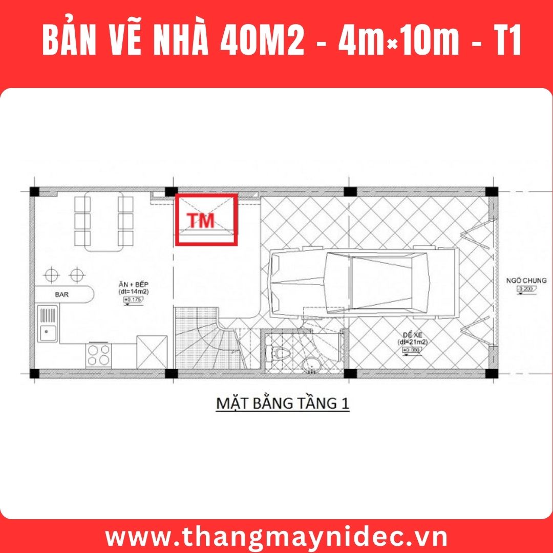 Thang máy gia đình cho nhà 40m2 tầng 1