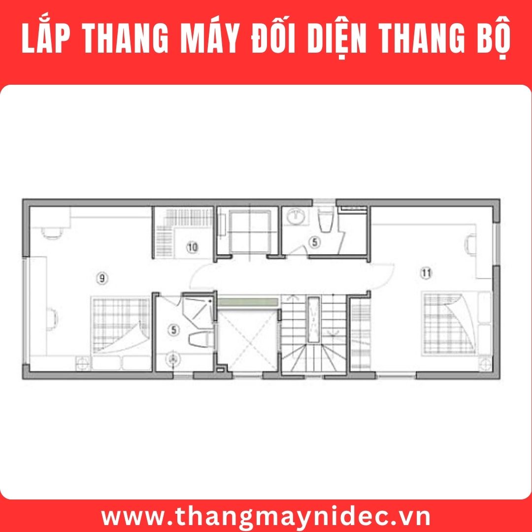 lắp thang máy đối diện thang bộ