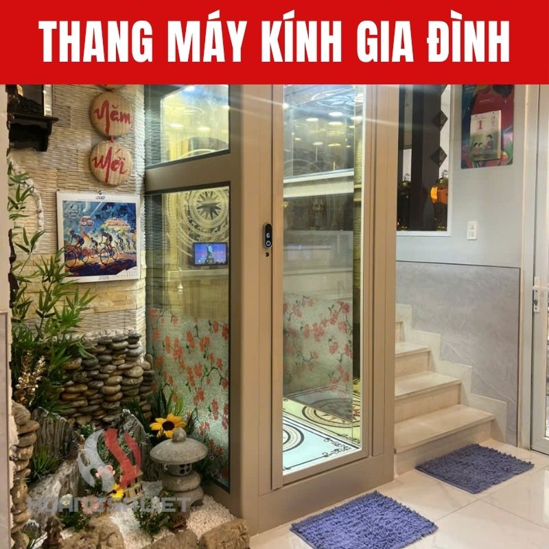  thang máy kính 250kg nhà phố hiện đại