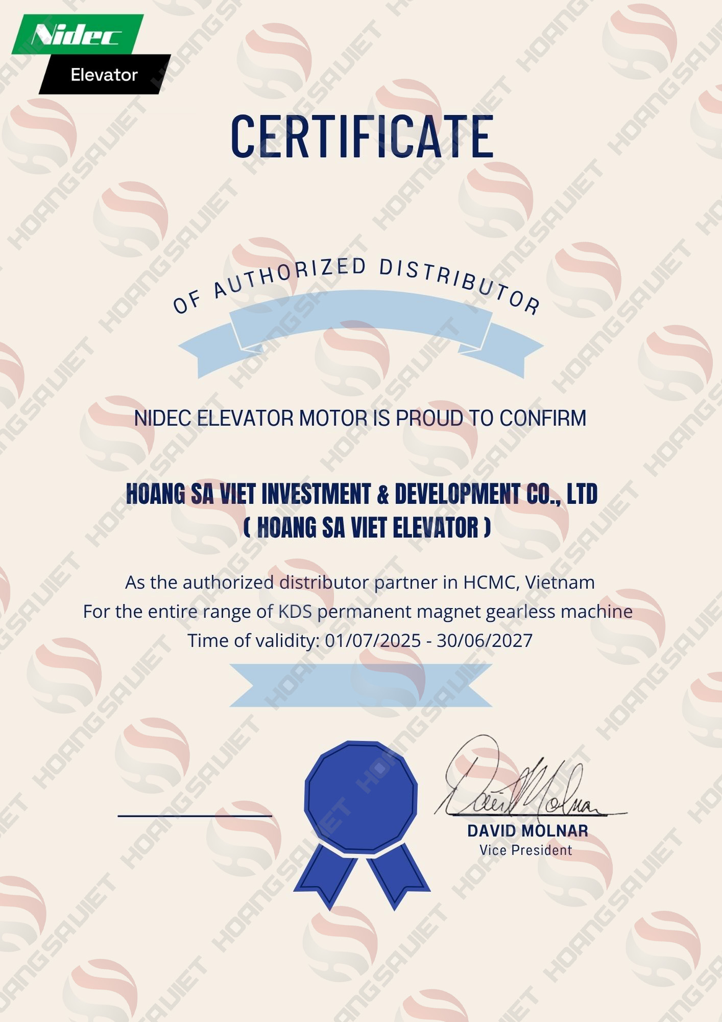 Chứng chỉ động cơ Nidec KDS của THANGMAYNIDEC 