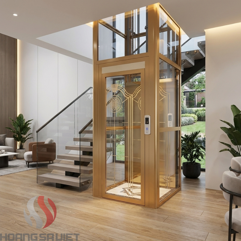 4-story hydraulic elevator with manually operated doors at Hoang Sa Viet.