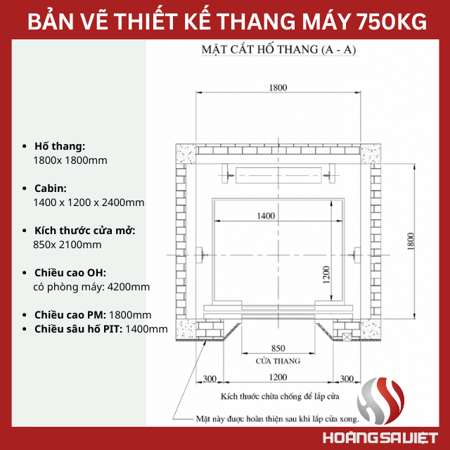 bản vẽ thiết kế thang máy 750kg