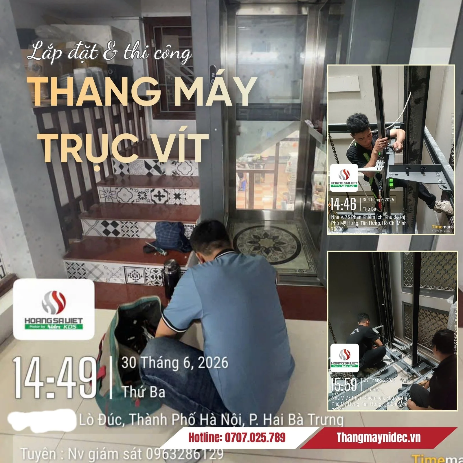 Thi Công Thang Máy Trục Vít - Thangmaynova
