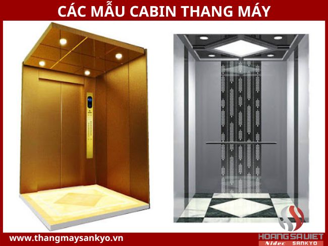 Cabin thang máy công nghiệp với ốp thép và đèn LED