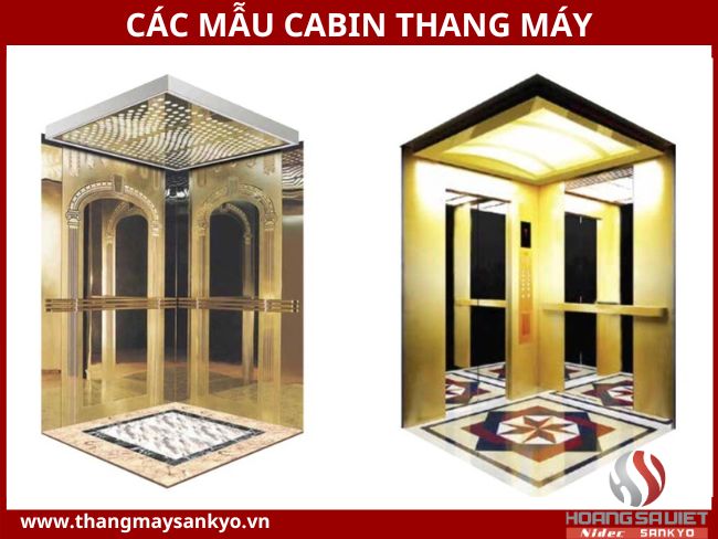 Cabin thang máy hiện đại với ốp gương và đèn LED