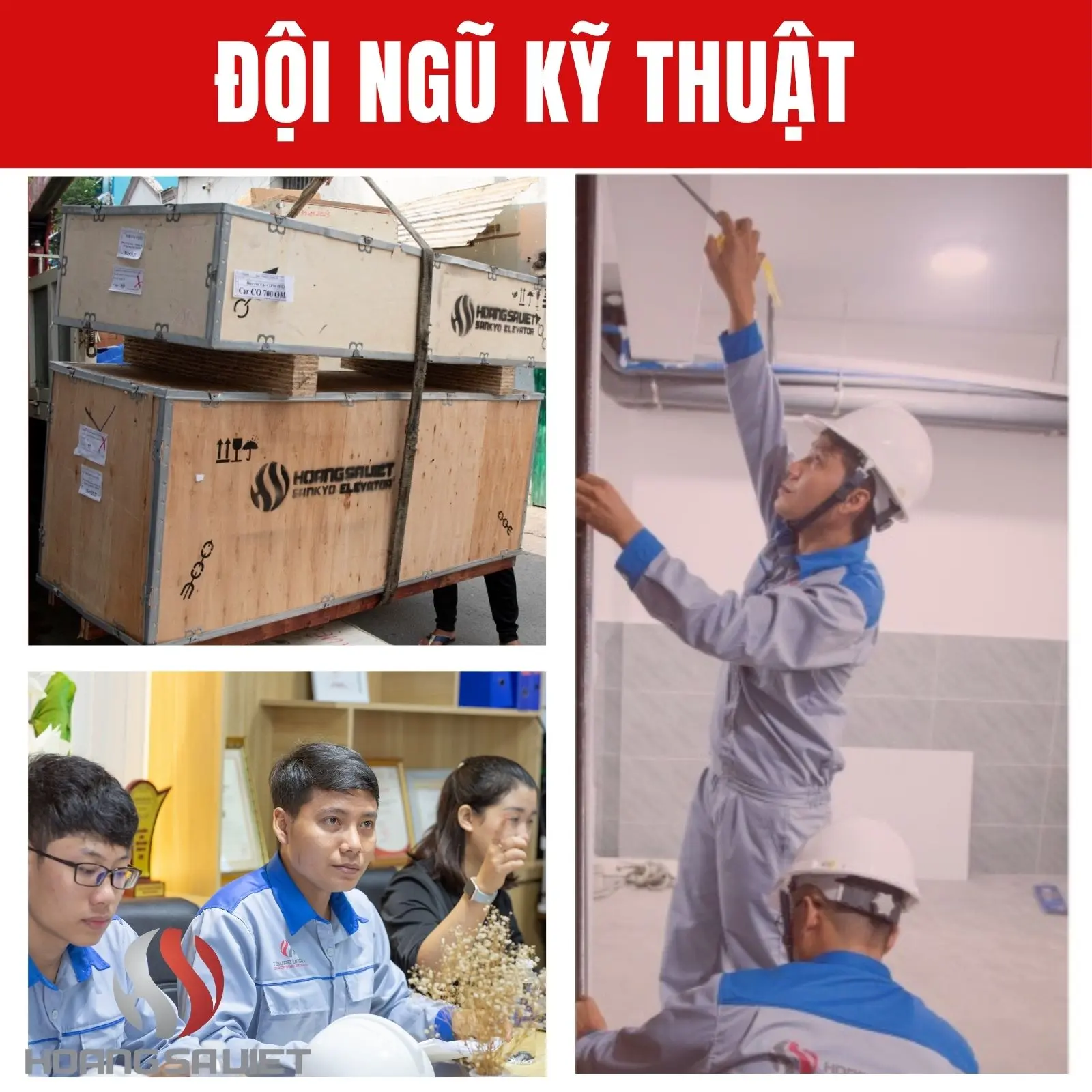 Đội ngũ kỹ thuật lắp đặt thang máy không phòng máy tại Thang máy Nova