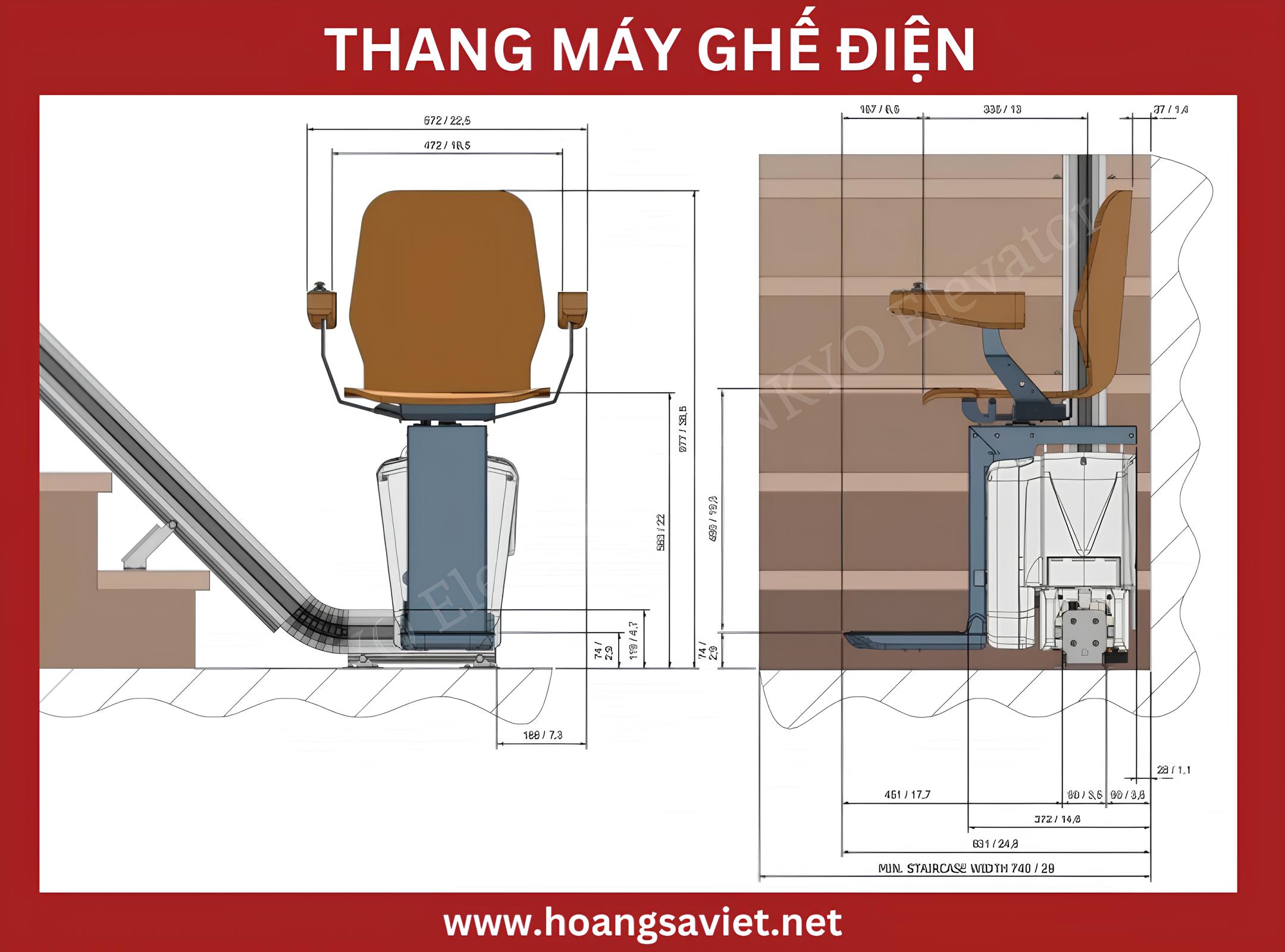 Thông số kích thước thang máy ghế điện cho người già