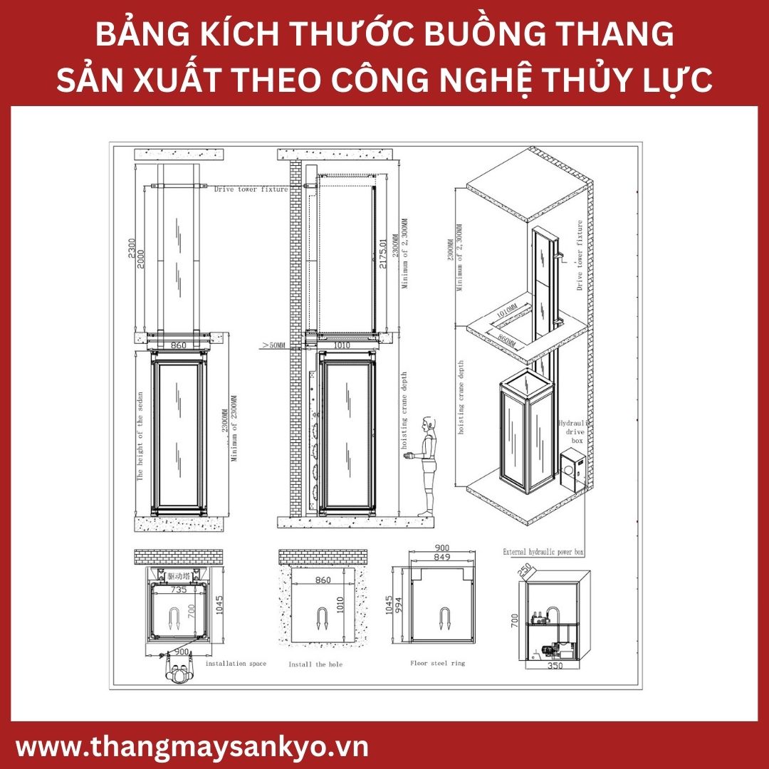 Hydraulic elevator dimensions