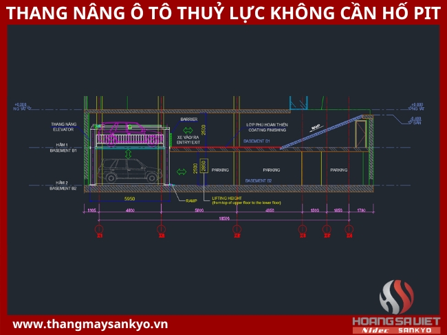 Tham khảo bản vẽ thang nâng ô tô thuỷ lực không cần hố pit