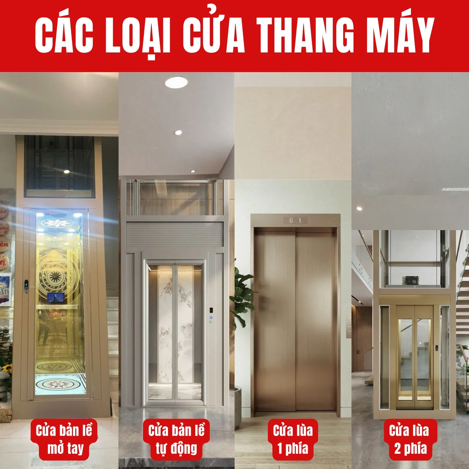 Các loại cửa thang máy kính trong nhà
