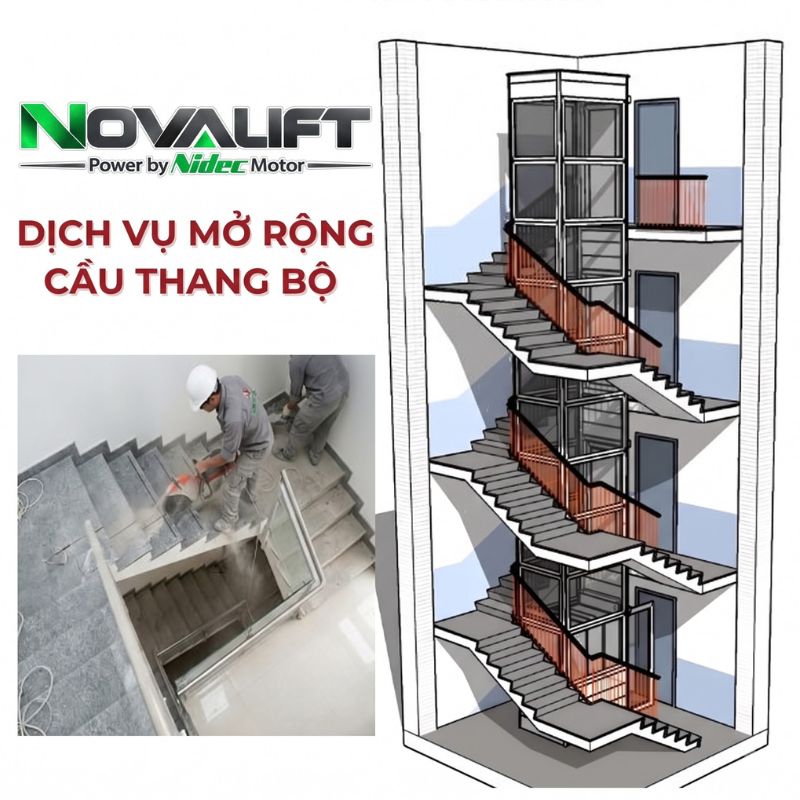 Mở rộng cầu thang bộ để lắp đặt thang máy 