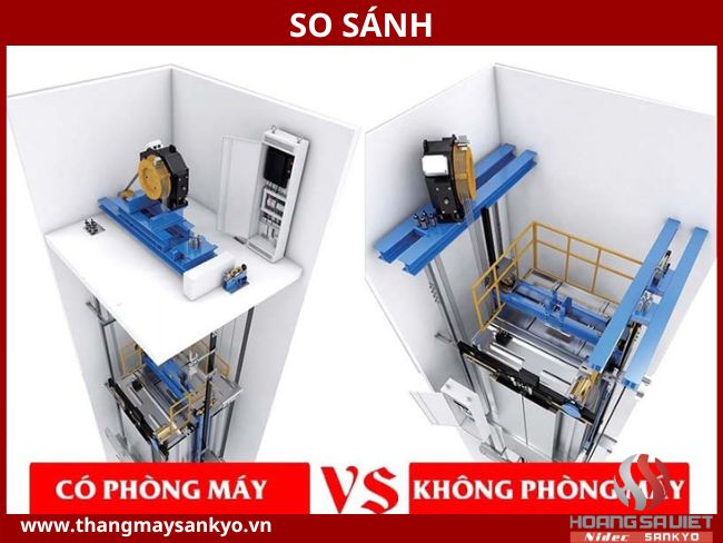 So sánh thang máy có phòng máy và không có phòng máy 