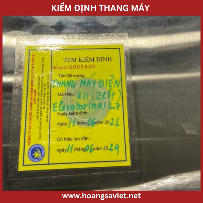 Hình ảnh minh họa tem kiểm định thang máy