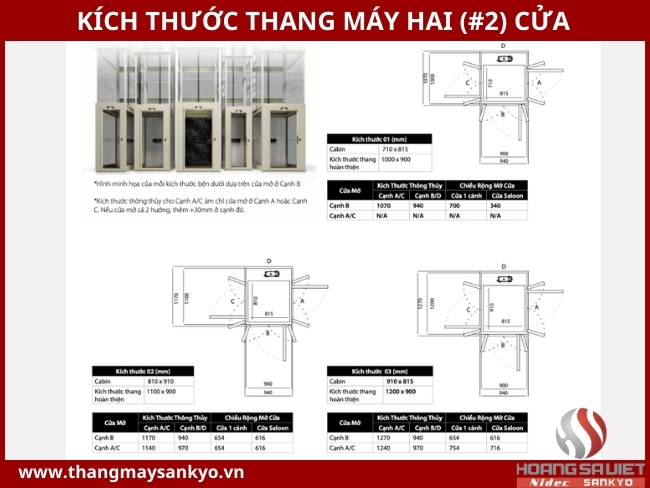 Tham khảo kích thước thang máy 2 cửa