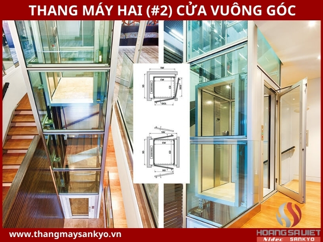 Thang máy hai cửa vuông góc