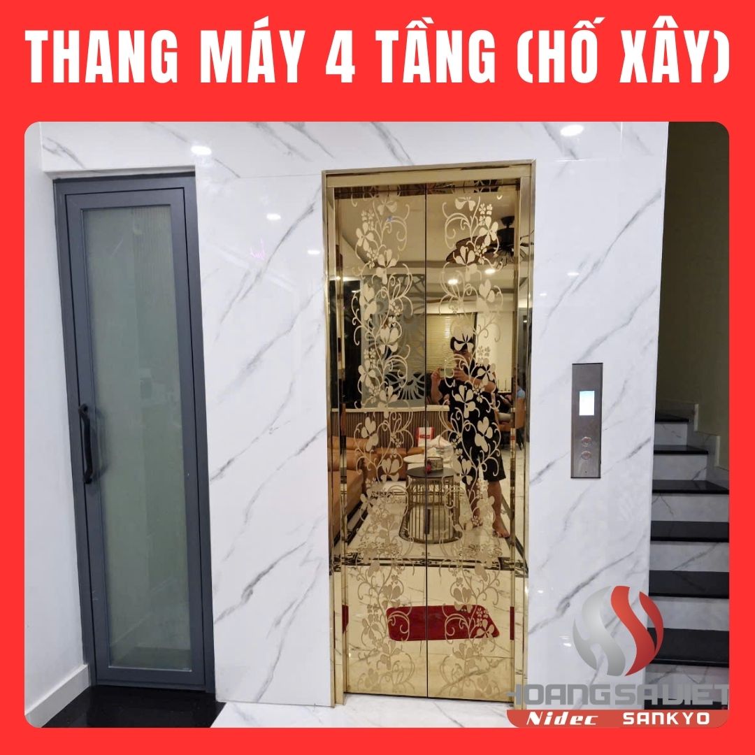 Thang máy gia đình xây tường ốp đá hoa cương