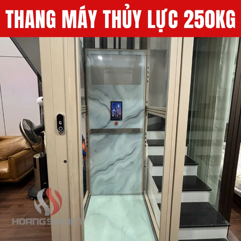 Thang máy thủy lực 250kg với các phụ kiện đi kèm hiện đại
